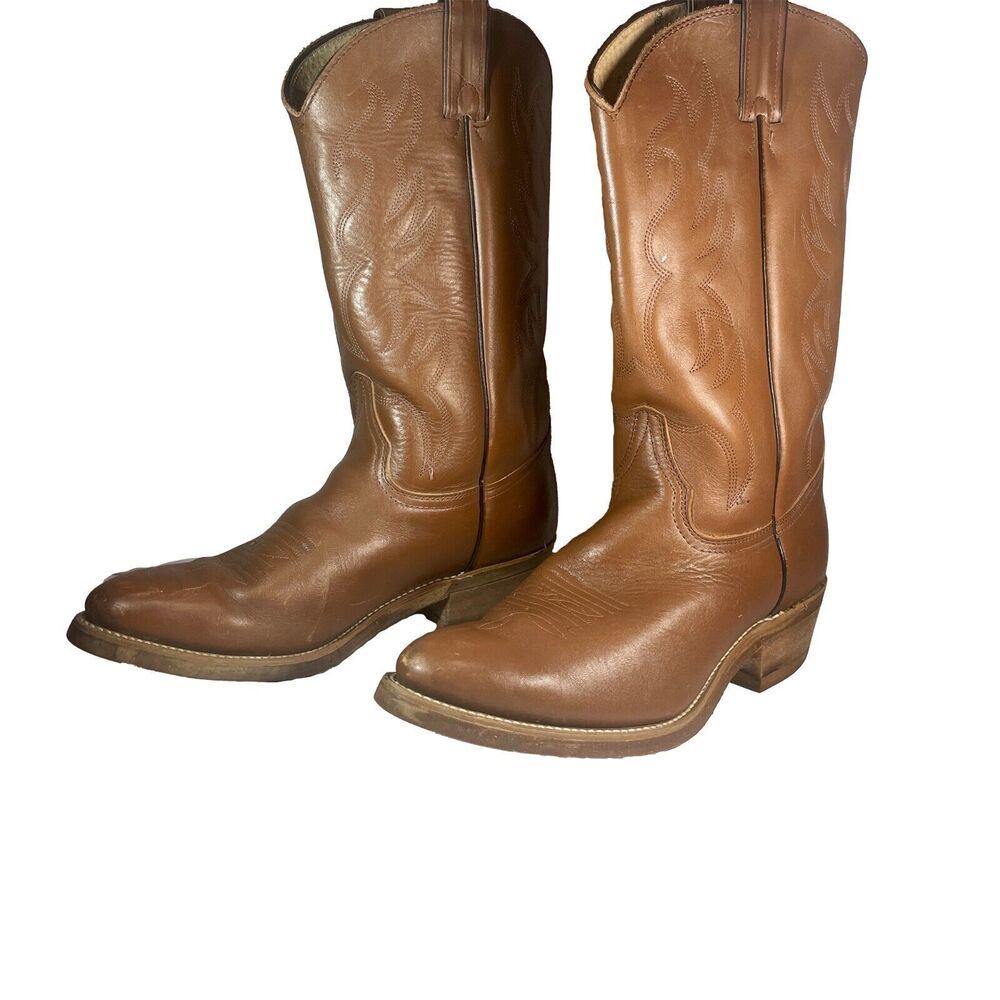 Vintage Sheplers Light Brown/Tan Leather Western Cowboy Boots Mens Size 8.5 D